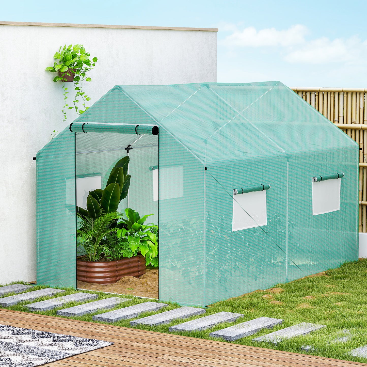 Outsunny Polyethylene Walk-in Polytunnel Greenhouse, 2 x 3(m), Green