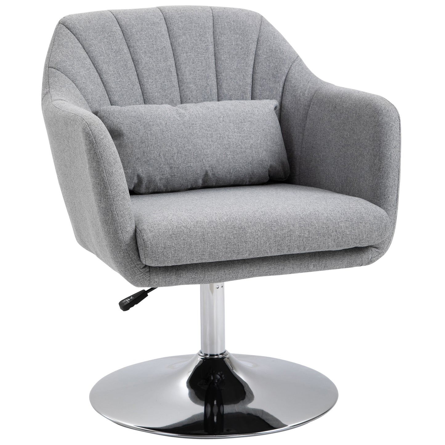 HOMCOM Swivel Accent Chair, Linen Fabric Tub Vanity Chair, Modern Armchair with Adjustable Height and Lumbar Support for Living Room Bedroom Salon Make up Room Dressing Table, Light Grey