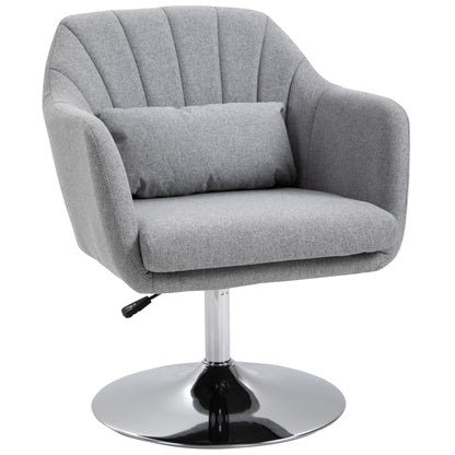 HOMCOM Swivel Accent Chair, Linen Fabric Tub Vanity Chair, Modern Armchair with Adjustable Height and Lumbar Support for Living Room Bedroom Salon Make up Room Dressing Table, Light Grey