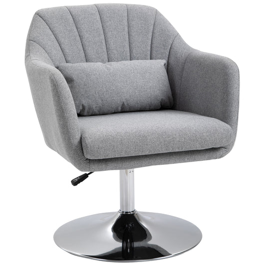 HOMCOM Swivel Accent Chair, Linen Fabric Tub Vanity Chair, Modern Armchair with Adjustable Height and Lumbar Support for Living Room Bedroom Salon Make up Room Dressing Table, Light Grey