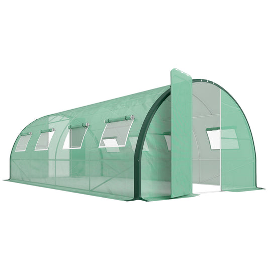 Outsunny Polyethylene Upgraded Structure Walk-in Polytunnel Greenhouse, 6 x 3 m, Green
