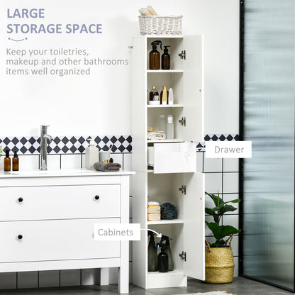 kleankin Luxury Tall Bathroom Cabinet with High Gloss Panel, Sleek White Bathroom Cabinet with Push-to-Open Door, White
