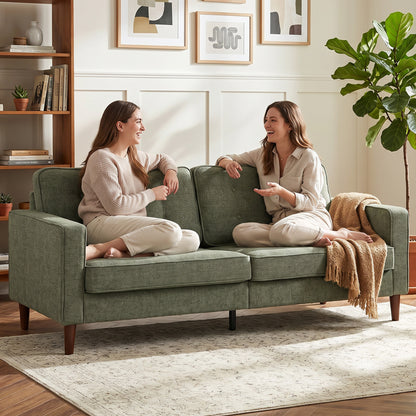 HOMCOM 3 Seater Sofa Button Tufted Upholstered Velvet Couch with Wood Legs for Living Room, Green