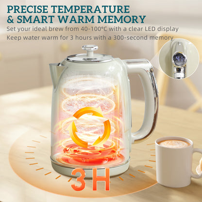 HOMCOM Polished Retro 40-100°C Kettle and Toaster Set - Grey