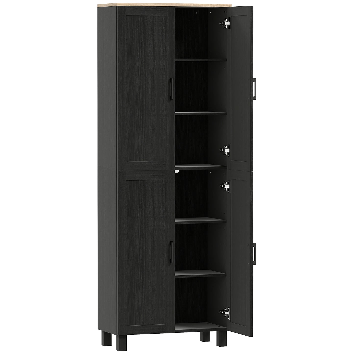 HOMCOM Freestanding Kitchen Cupboard, 4-Door Storage Cabinet with Adjustable Shelves, Modern Kitchen Pantry, 170cm, Black