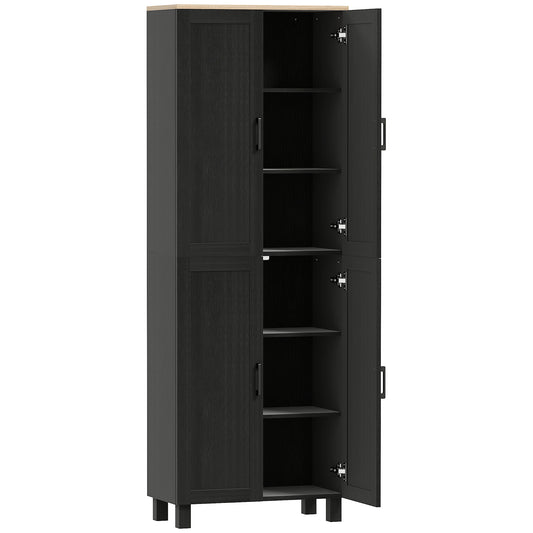 HOMCOM Freestanding Kitchen Cupboard, 4-Door Storage Cabinet with Adjustable Shelves, Modern Kitchen Pantry, 170cm, Black