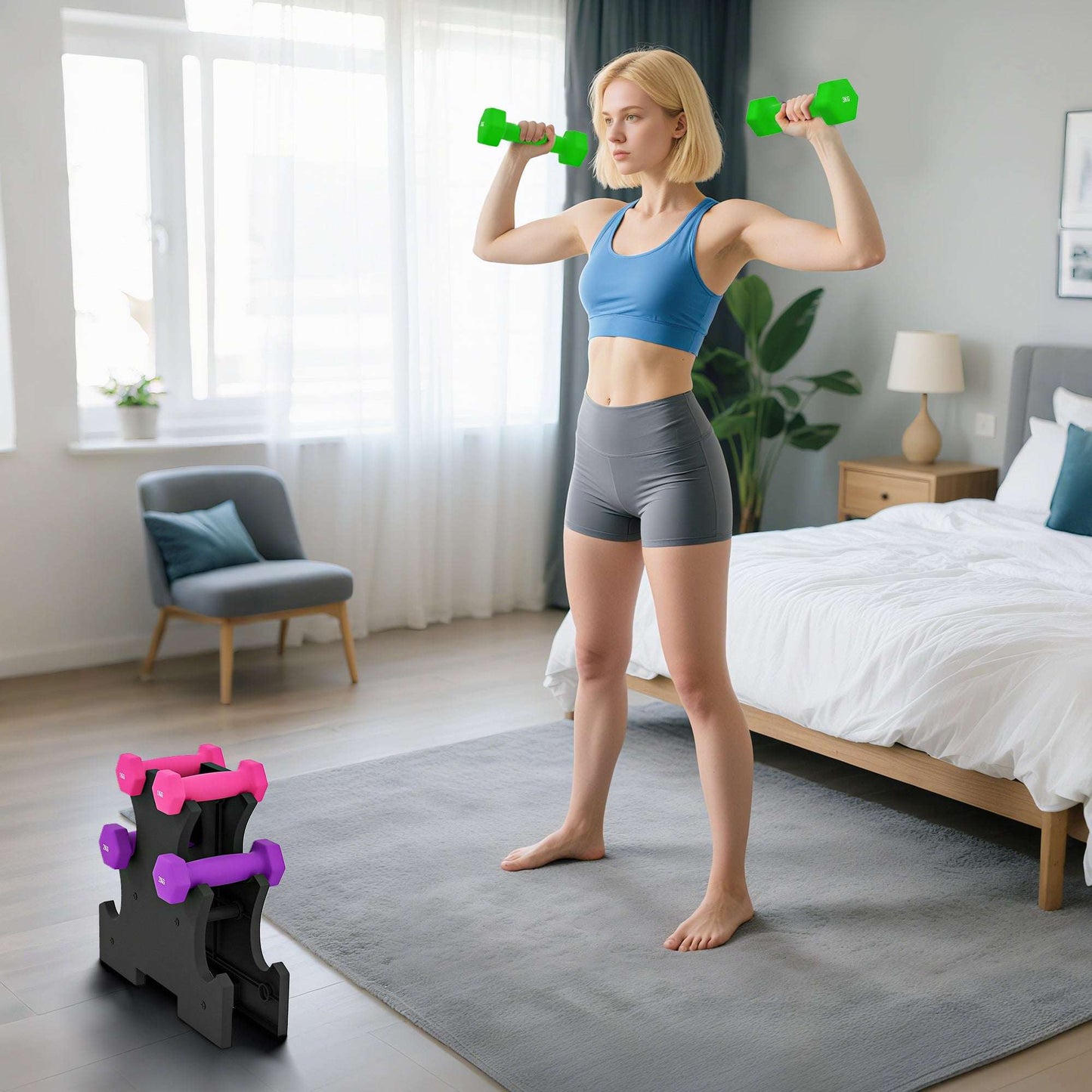 SPORTNOW 2 x 1kg, 2 x 2kg, 2 x 3kg Dumbbells Set with Dumbbell Rack, Hand Weights for Home Gym Training