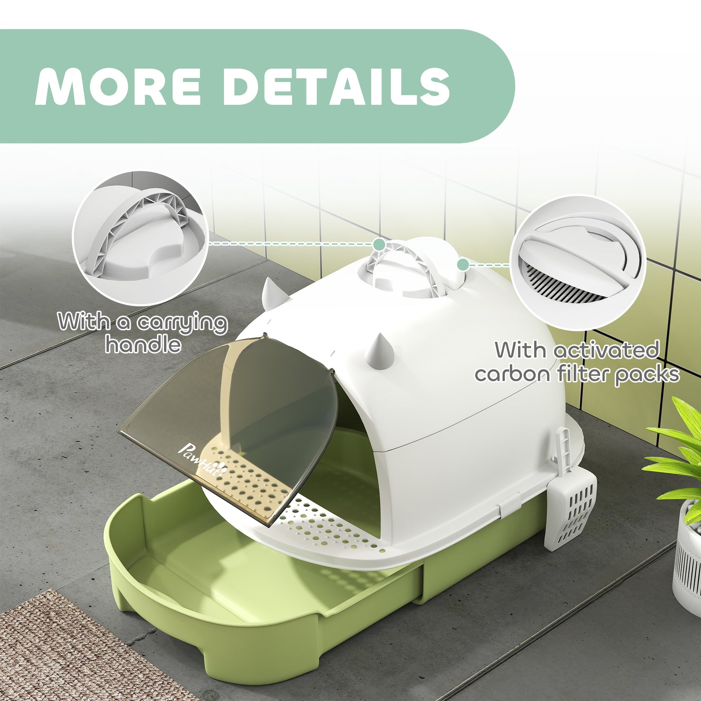 PawHut Enclosed Cat Litter Box w/ Pull-Out Drawer, Scoop, Deodorising Bags for Odour Control, Privacy, Portable, Easy to Clean