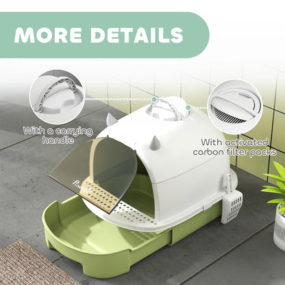 PawHut Enclosed Cat Litter Box w/ Pull-Out Drawer, Scoop, Deodorising Bags for Odour Control, Privacy, Portable, Easy to Clean