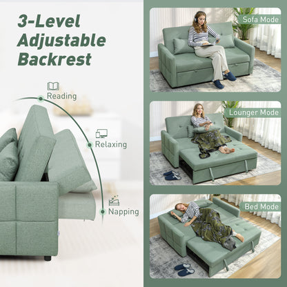 HOMCOM Three-Way 2 Seater Sofa Bed with Three-position back and Two Soft Pillows - Green