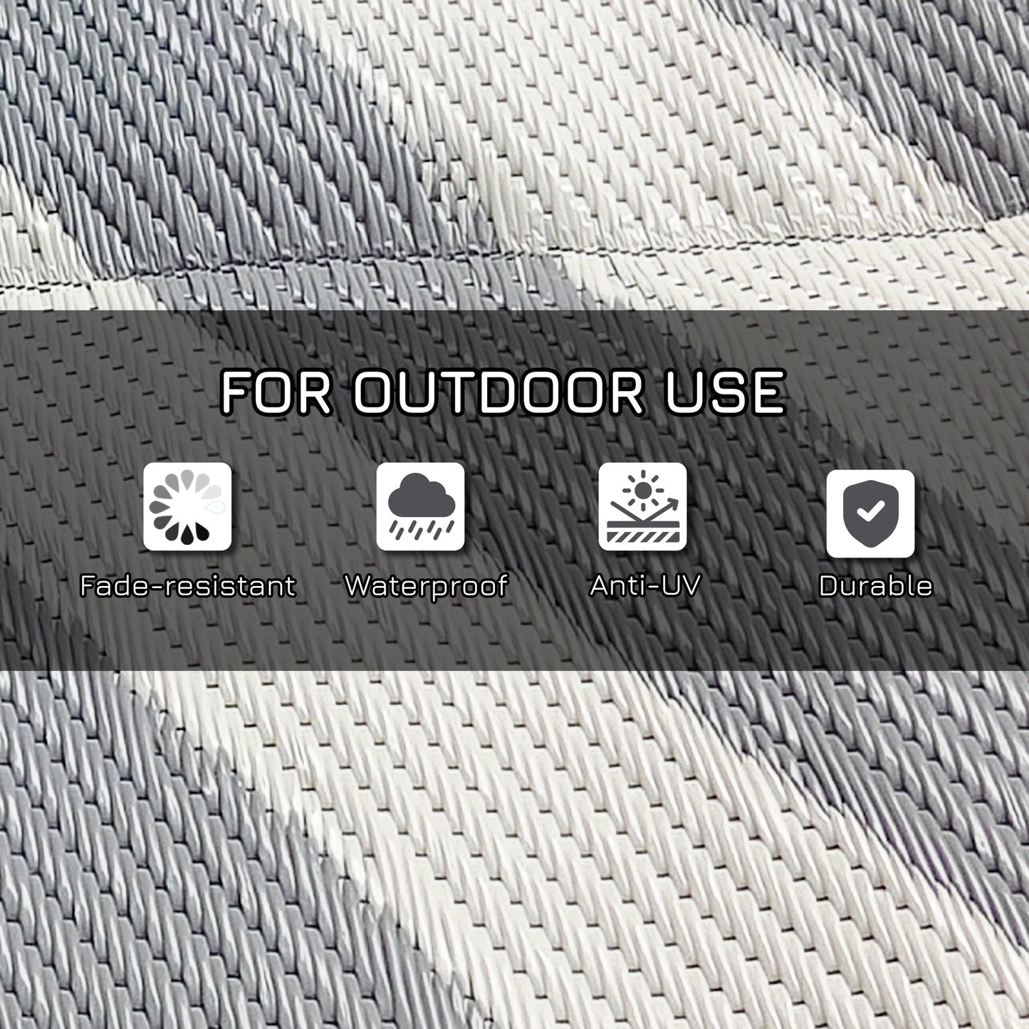 Outsunny Plastic Straw Reversible RV Outdoor Rug with Carry Bag, 182 x 274cm, Grey and Cream--ChewyGames-ChewyGames