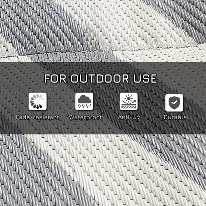 Outsunny Plastic Straw Reversible RV Outdoor Rug with Carry Bag, 182 x 274cm, Grey and Cream--ChewyGames-ChewyGames