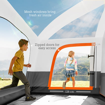 Outsunny 5 Man Camping Tent, Double Layer Tunnel Tent with Porch, Living Area and 2 Bedrooms, Sewn in Groundsheet, 3000mm Waterproof and UPF 30+, Portable with Bag, Grey