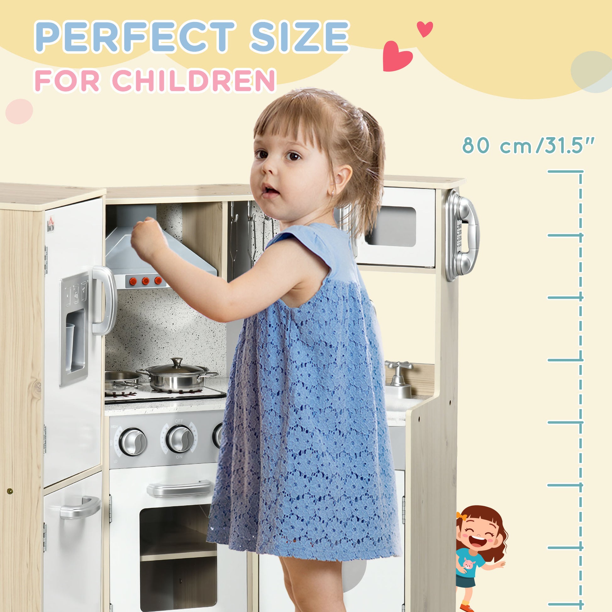 HOMCOM Kids Kitchen Playset, with Accessories, Storage Space--ChewyGames-ChewyGames