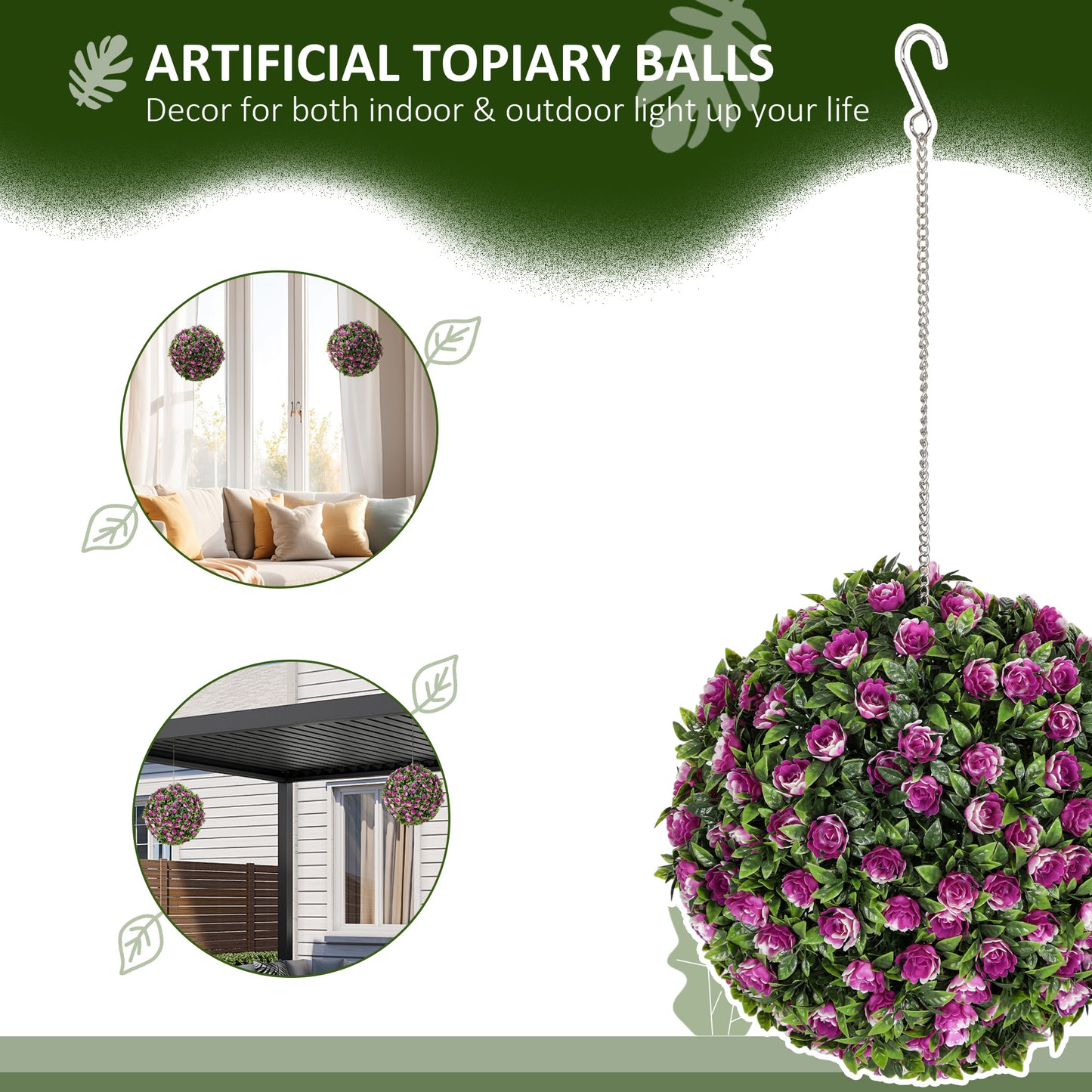 HOMCOM Set of 2 Decorative Artificial Plants, UV-protected Artificial Plant Topiary Rose Balls, Fake Plants for Home Indoor outdoor Decor, 28cm, Purple--ChewyGames-ChewyGames