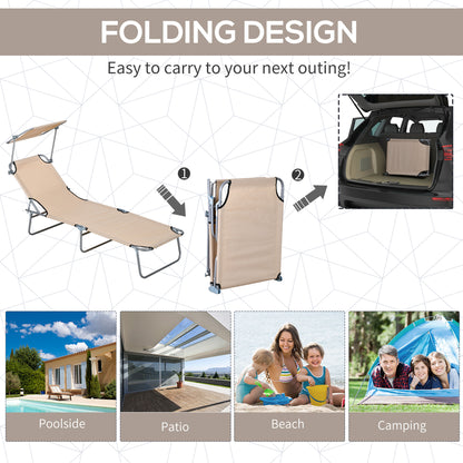 Outsunny Folding Sun Lounger Set of 2 with Canopy, Reclining Sunbed with 4-Position Adjustable Backrest, 600D Oxford Cloth, Portable Garden Lounger Recliner Chair for Beach, Camping, Patio, Sand