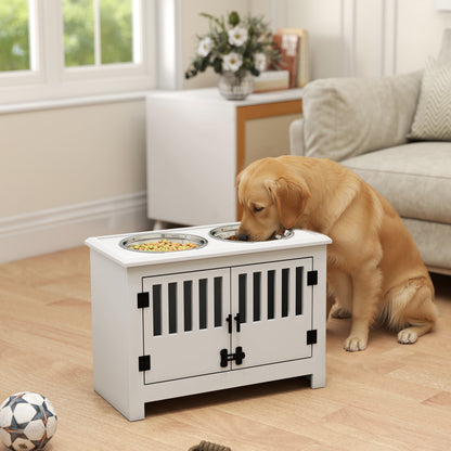 PawHut Raised Dog Bowls, Pet Feeding Station, with Storage, Food and Water Bowls, for Large Dogs - White