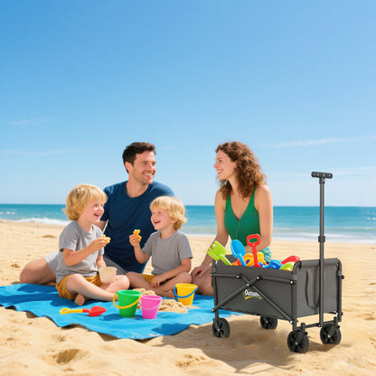 Outsunny 41L Festival Trolley on Wheels, Compact Garden Folding Trolley Cart, 60kg Heavy Duty Collapsible Foldable Wagon with Adjustable Handle and Carrying Bag for Beach, Camping, Festival, Grey