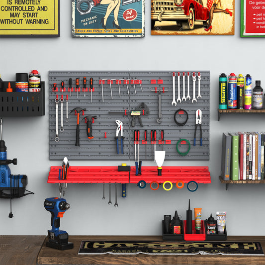 DURHAND 54 Pcs On-Wall Tool Equipment Holding Pegboard Home DIY Garage Organiser DIY w/ 50 Pegs 2 Shelves--ChewyGames-ChewyGames
