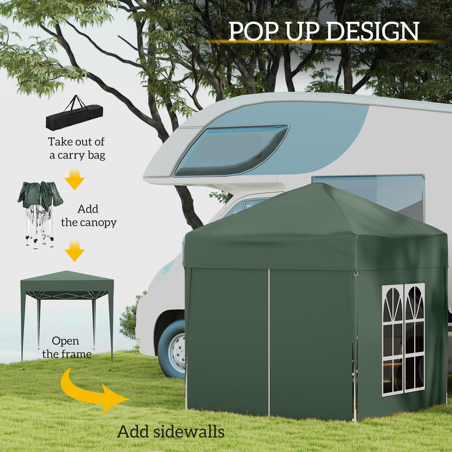 Outsunny 2 x 2 m Garden Pop Up Gazebo, Wedding Party Tent Marquee, Water Resistant Awning Canopy with Sidewalls, Windows, Carry Bag, Green--ChewyGames-ChewyGames