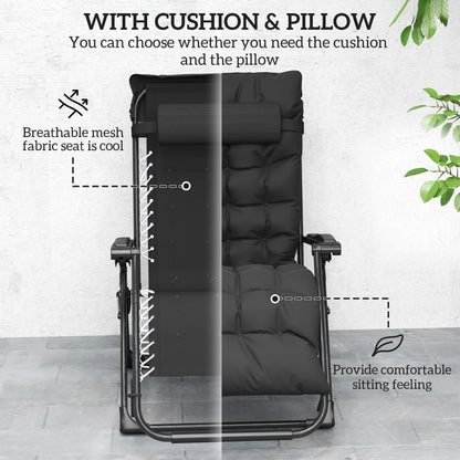 Outsunny 2 Piece Reclining Zero Gravity Sun Loungers with Cushions, Black