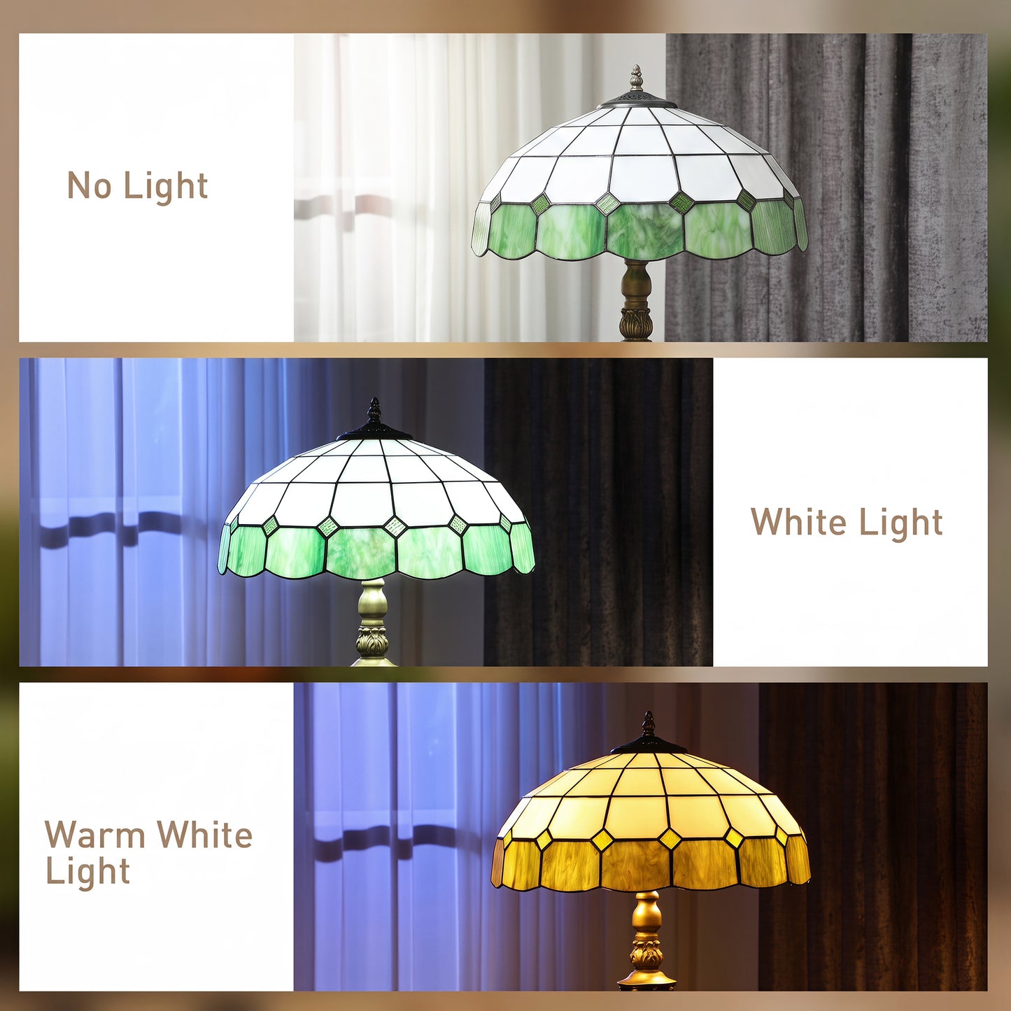 HOMCOM Tiffany-Style Floor Lamp with Handcrafted Stained Glass Shade, 152cm Tall Vintage Standing Lamp, Bronze Tone and Green
