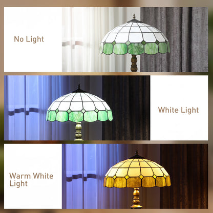 HOMCOM Tiffany-Style Floor Lamp with Handcrafted Stained Glass Shade, 152cm Tall Vintage Standing Lamp, Bronze Tone and Green