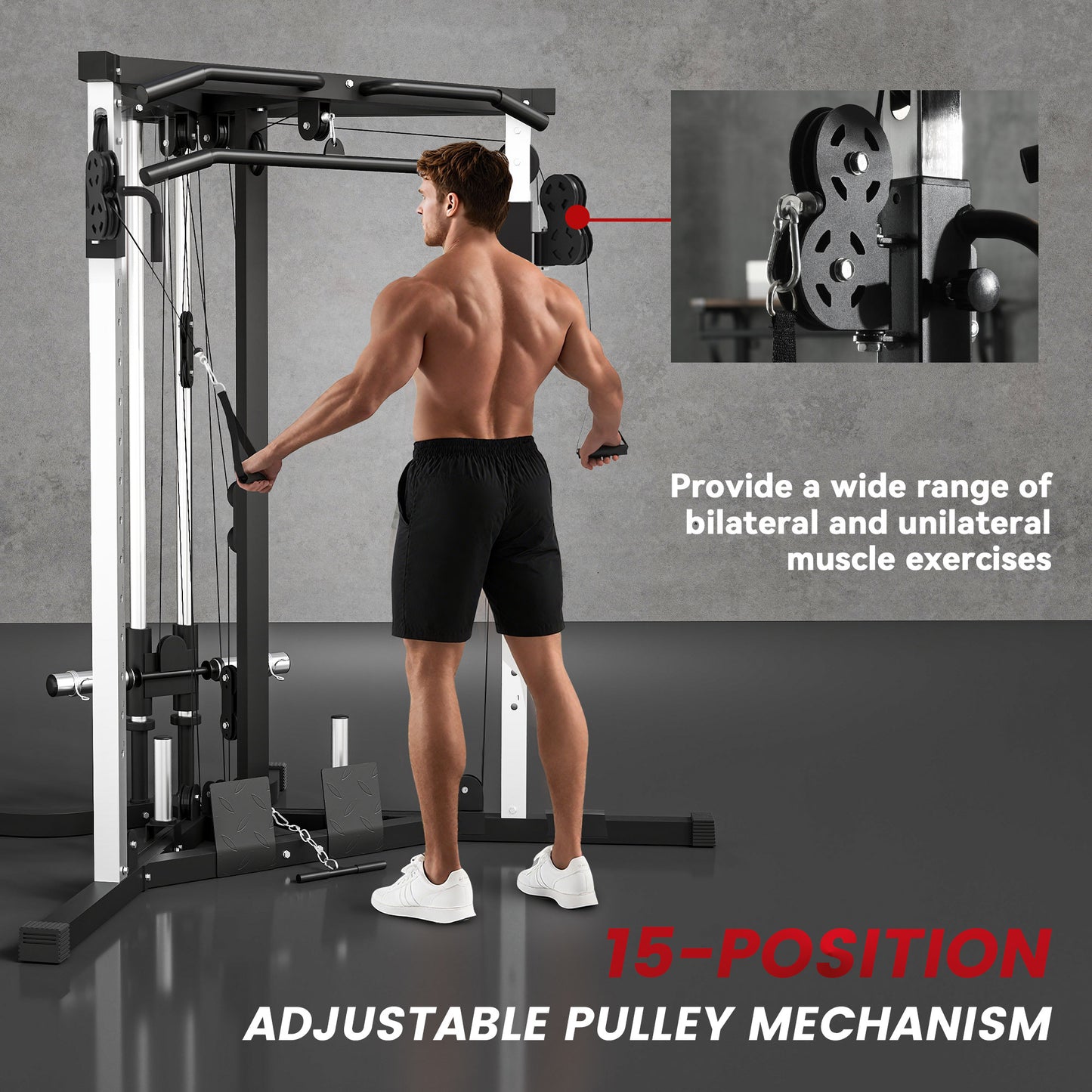 SPORTNOW Home Gym Machine, Multifunctional Gym Equipment with High and Low Pulleys, Pull Up Bar, 15-Position Adjustable Strength Training Workout Station for Full Body Fitness
