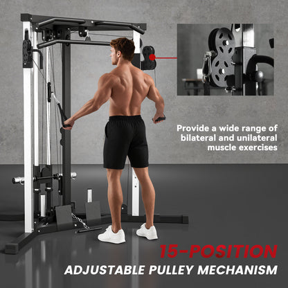SPORTNOW Home Gym Machine, Multifunctional Gym Equipment with High and Low Pulleys, Pull Up Bar, 15-Position Adjustable Strength Training Workout Station for Full Body Fitness