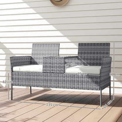 Outsunny Two-Seat Rattan Chair, with Middle Table - Grey