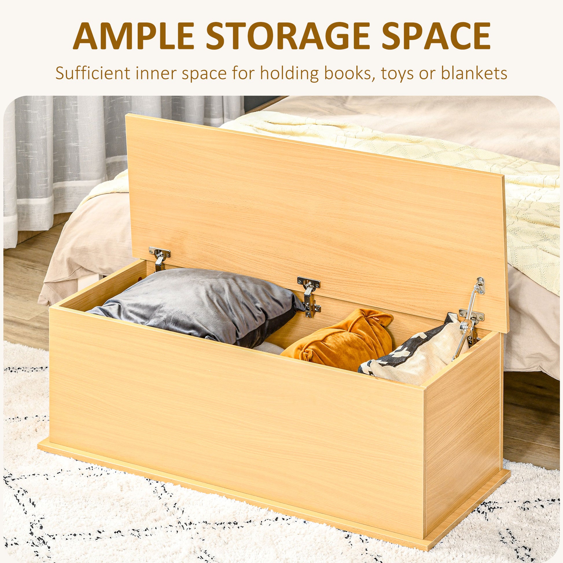 HOMCOM Storage Chest, Large 113L Blanket Box, Shoe Bench with Safety Hinged Lid, Storage Trunk, Bed End Bench for Bedroom, Hallway, Living room, Playroom, 100 x 40 x 40cm, Burlywood--ChewyGames-ChewyGames