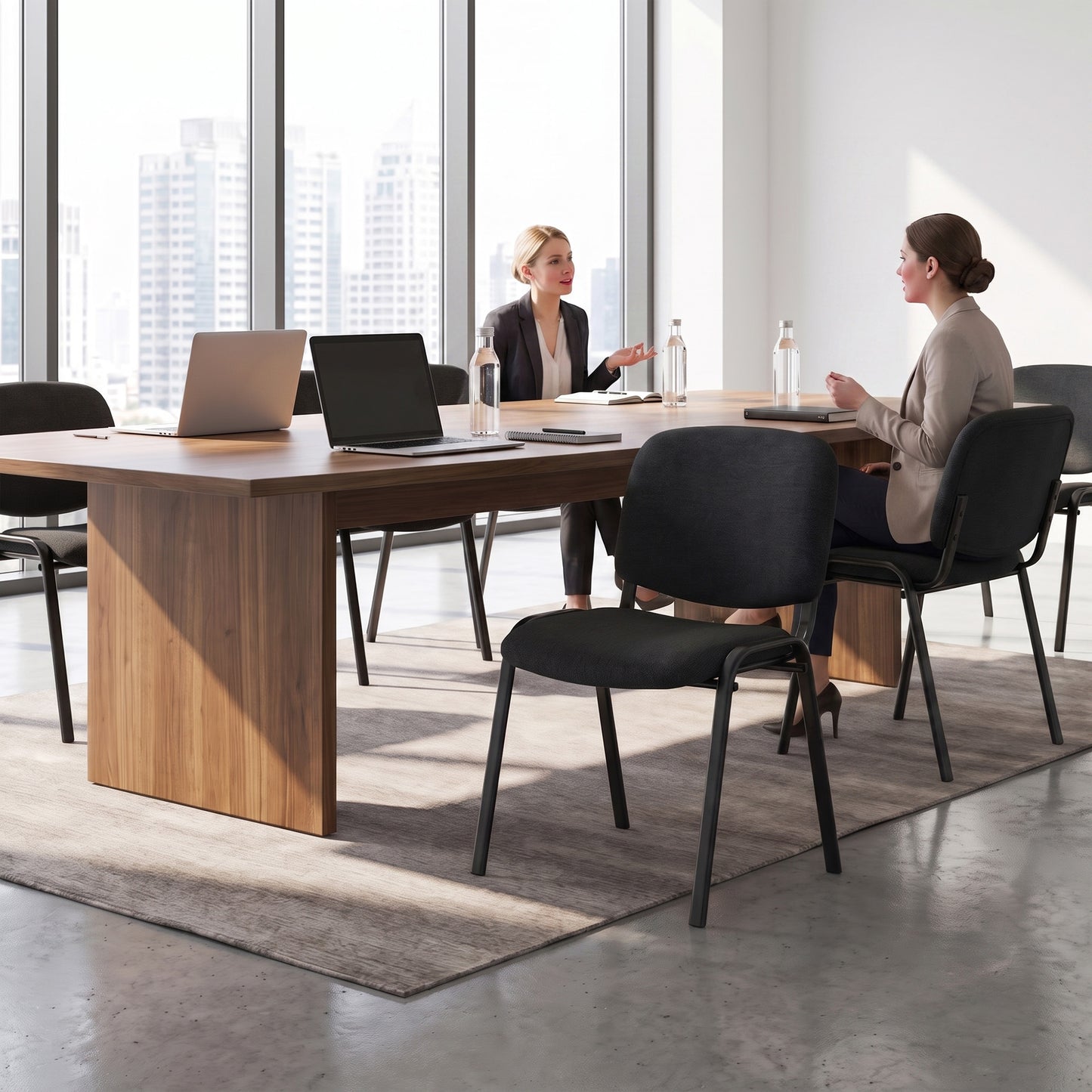 HOMCOM Meeting Chair, Stackable Ergonomic Office Chair with Padded Seat, Curved Backrest for Conference Room, Black