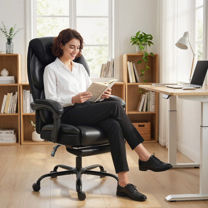 HOMCOM Adjustable Office Chair Reclining Computer Desk Chair with Footrest, Armrest, Casters, Black