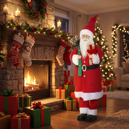 HOMCOM 4ft Singing Dancing Santa Claus, Standing Christmas Animated Santa Figure with Gift and Sack, Sound/Touch Activated