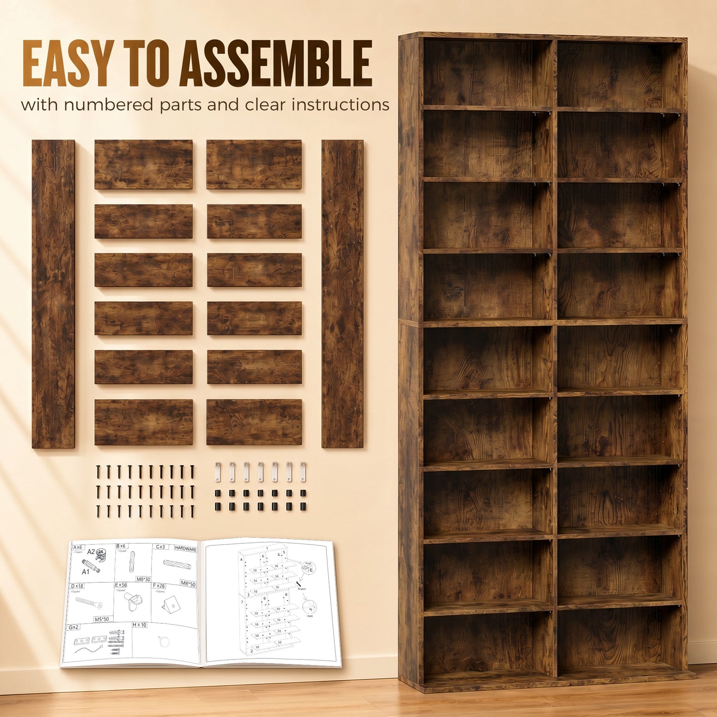 HOMCOM 640 CD Storage Tower - Rustic Brown