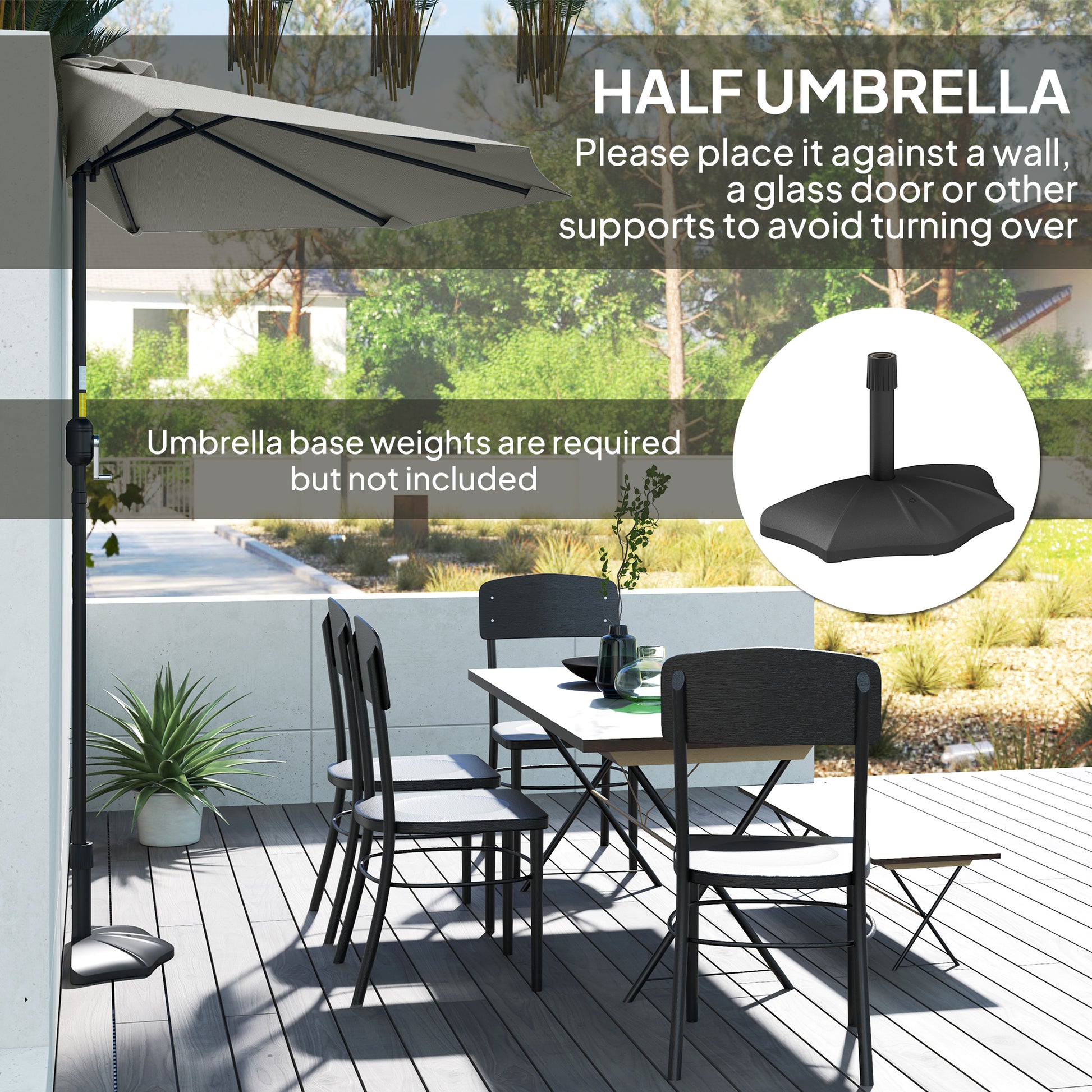 Outsunny Half Round Parasol Umbrella - Light Grey--ChewyGames-ChewyGames