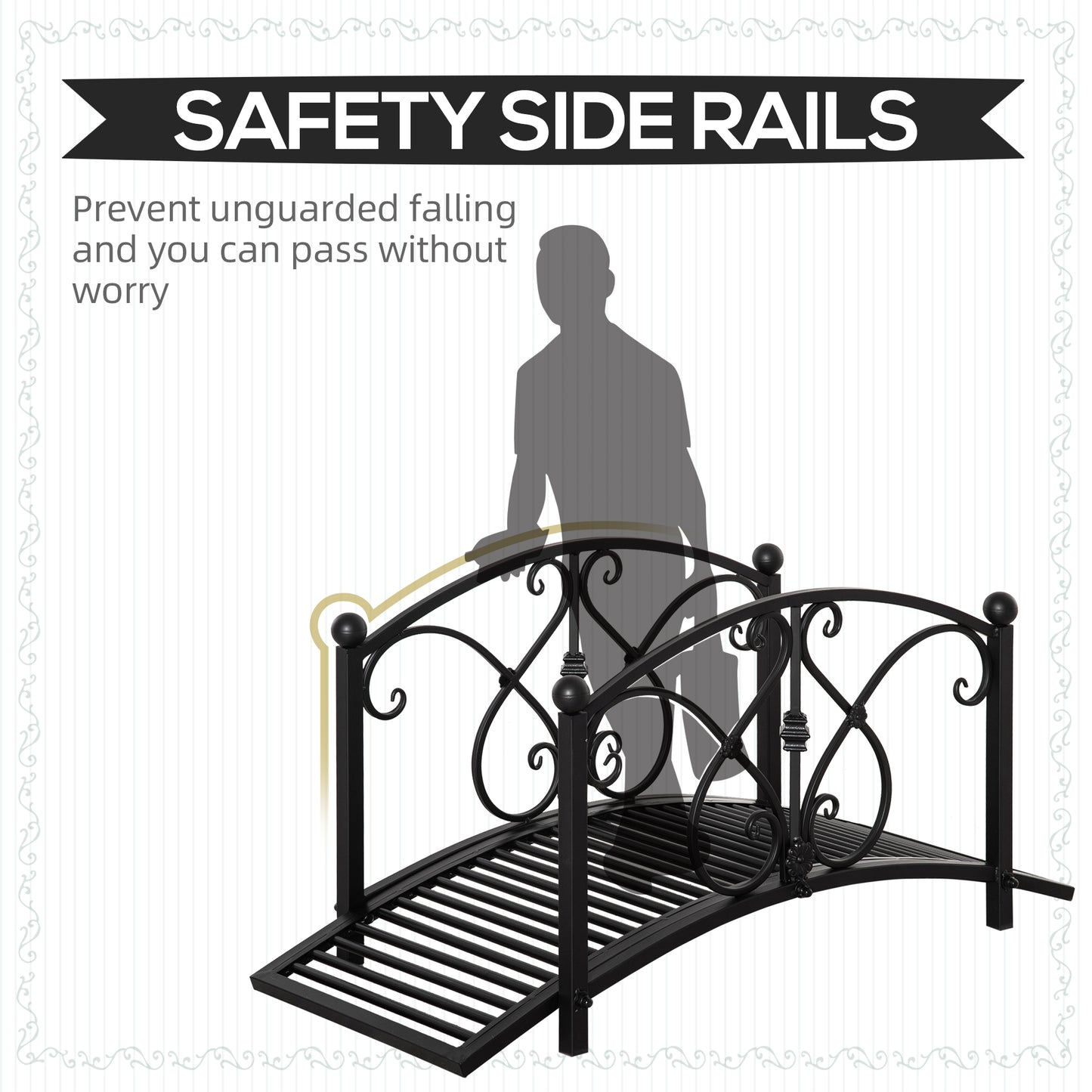 Outsunny 102L x 48W x 49H Classic Metal Garden Bridge with Safety Railings Arc Footbridge Decorative Pond Bridge for Backyard Creek Stream, Black--ChewyGames-ChewyGames