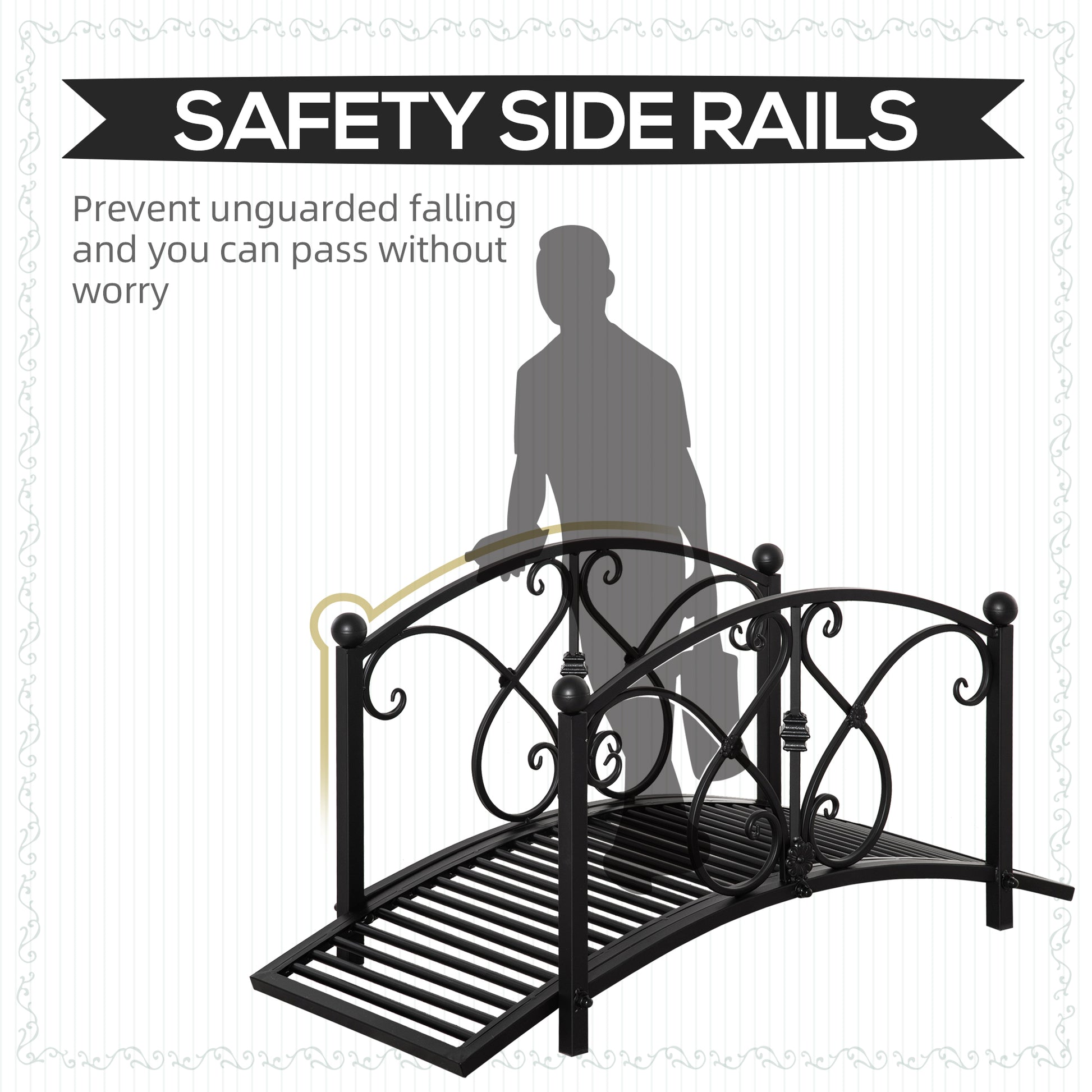 Outsunny 102L x 48W x 49H Classic Metal Garden Bridge with Safety Railings Arc Footbridge Decorative Pond Bridge for Backyard Creek Stream, Black--ChewyGames-ChewyGames