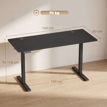 HOMCOM Standing Desk Memory Control Height Adjustable Desk 2 Cable Holes LED Display Sit Stand Desk Black