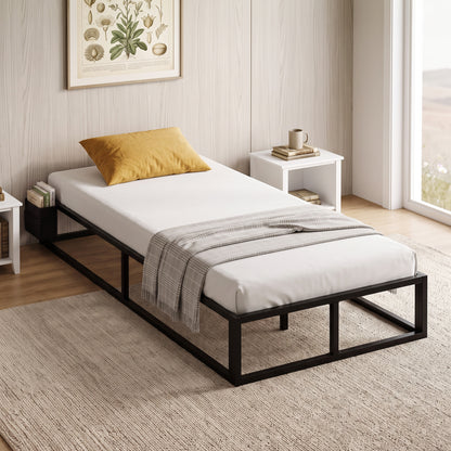 HOMCOM 12 Slats Metal Platform Bed Frame, 3ft Single Bed Frame with Storage Bag and Anti-Slip Pads, Black