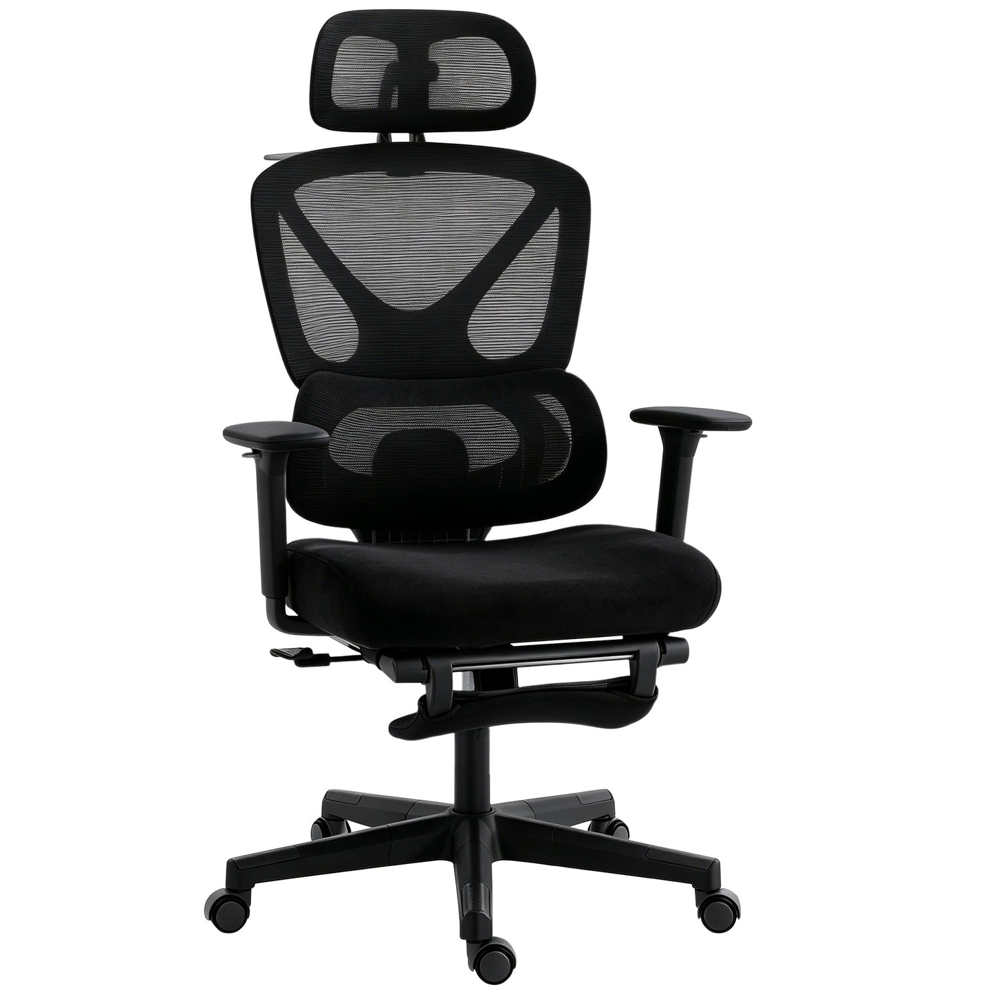 HOMCOM Mesh Desk Chair with 3D Armrests, Ergonomic Office Chair with Rotatable Headrest, Black