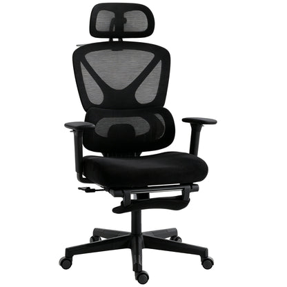 HOMCOM Mesh Desk Chair with 3D Armrests, Ergonomic Office Chair with Rotatable Headrest, Black