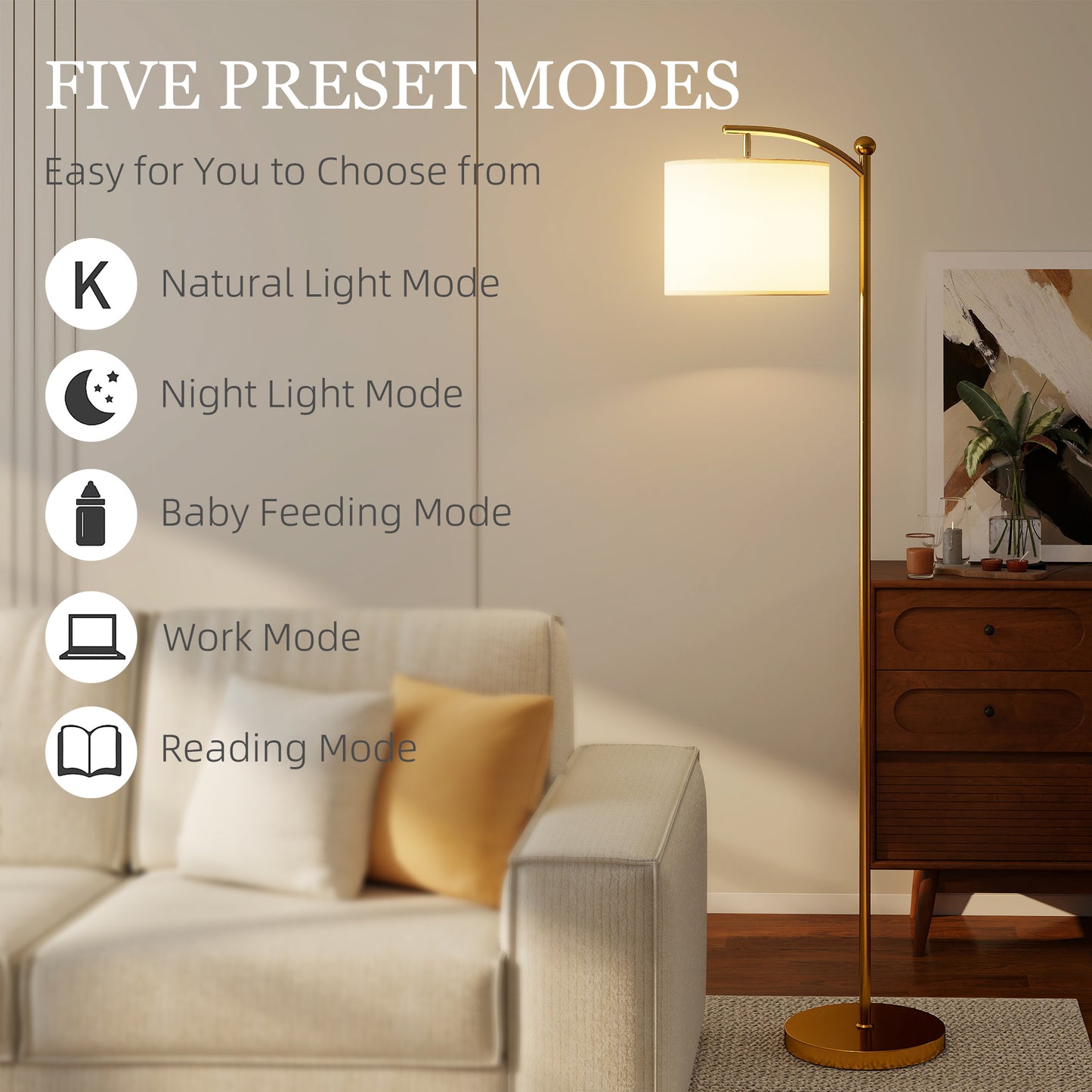 HOMCOM LED Floor Lamp with Remote Control - Gold Tone