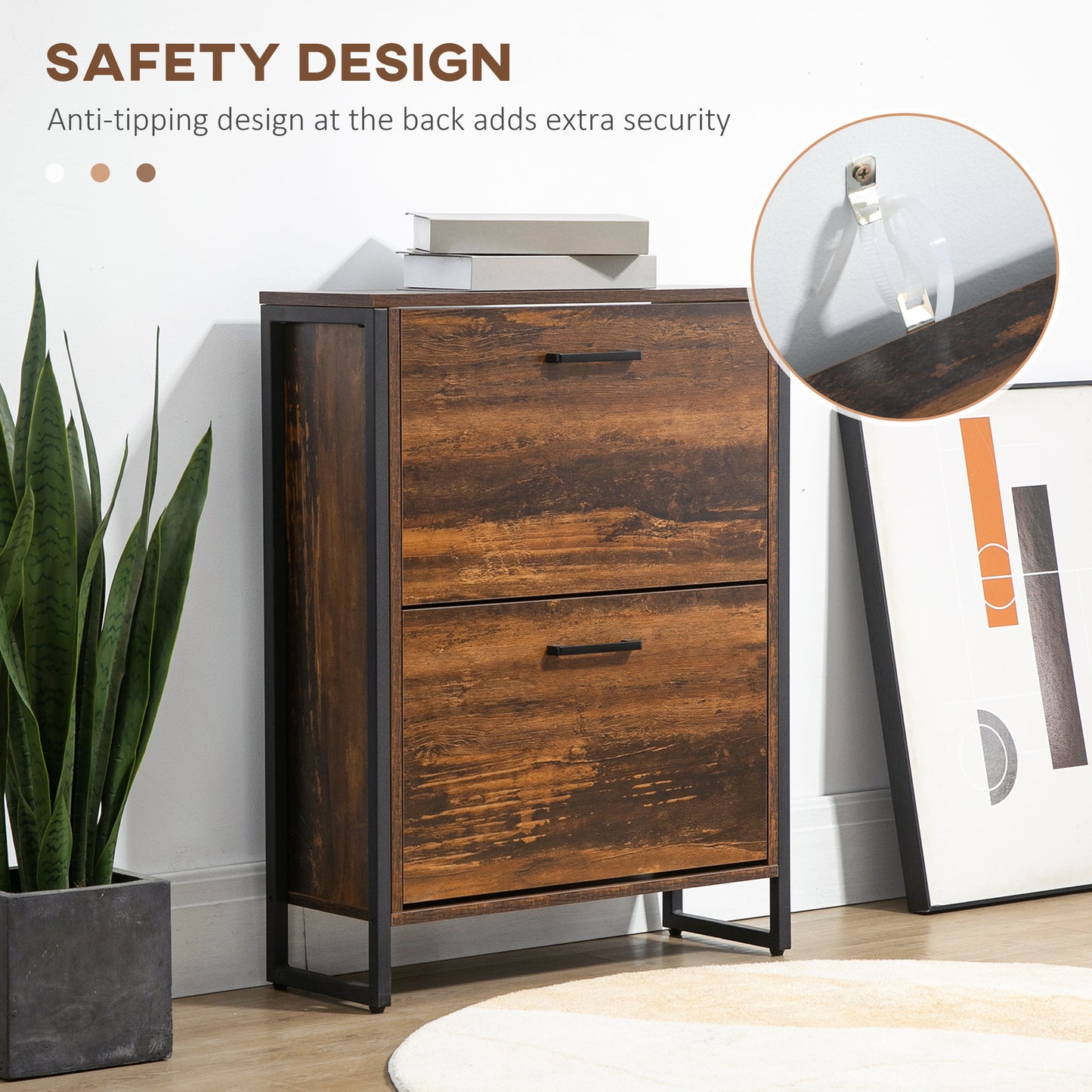 HOMCOM 12-Shoe, Two-Door Storage Cabinet - Wood-Effect--ChewyGames-ChewyGames