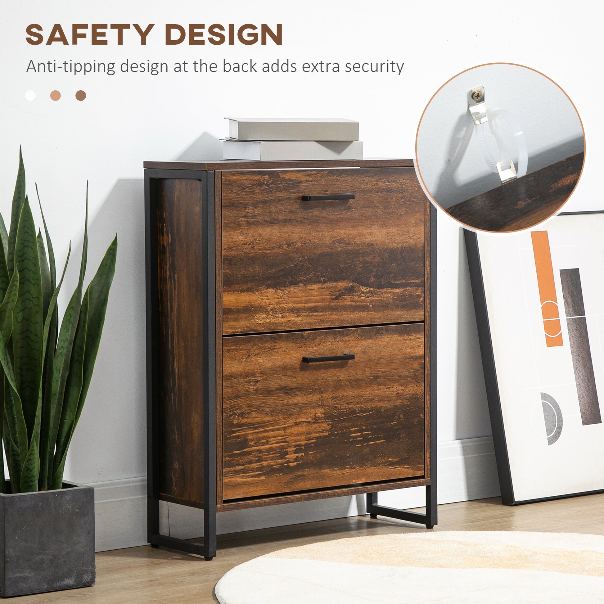 HOMCOM 12-Shoe, Two-Door Storage Cabinet - Wood-Effect--ChewyGames-ChewyGames
