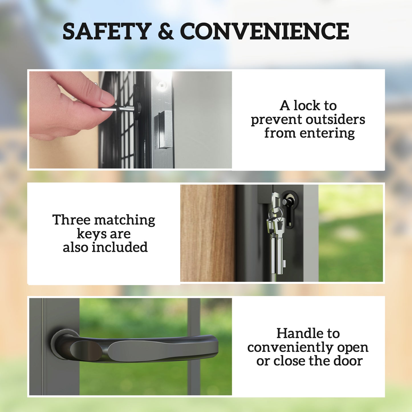 Outsunny Galvanised Steel Garden Gate, Outdoor Fence Gate Security Barrier with Lock, Keys and Handle, Outdoor Entrance Way Door with Classic Finials, 105 x 204 cm, Black--ChewyGames-ChewyGames