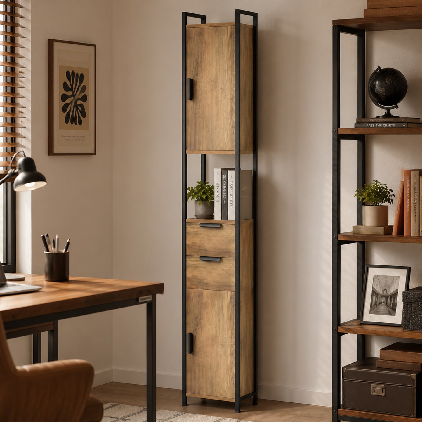 HOMCOM Freestanding Bathroom Cabinet, Tall Bathroom Storage Cabinet with Drawers and Shelves, Linen Storage, Brown