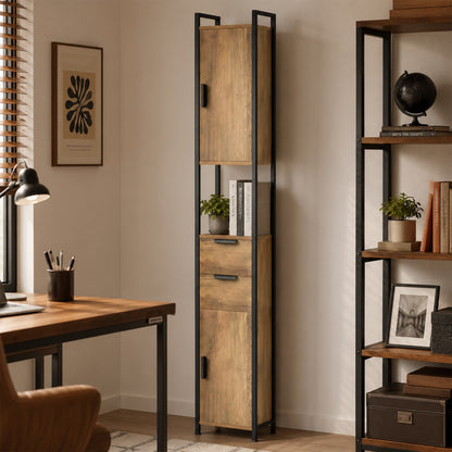 HOMCOM Freestanding Bathroom Cabinet, Tall Bathroom Storage Cabinet with Drawers and Shelves, Linen Storage, Brown