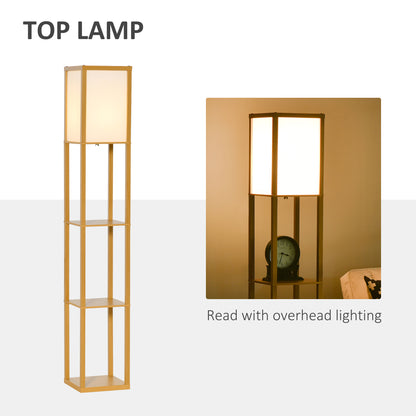 HOMCOM 3-Tier Floor Lamp with Shelves and Storage, Modern Corner Standing Lamp with Lampshade, Reading Light with Foot Switch for Living Room, Bedroom, Home Office, Bulb not Included, Natural