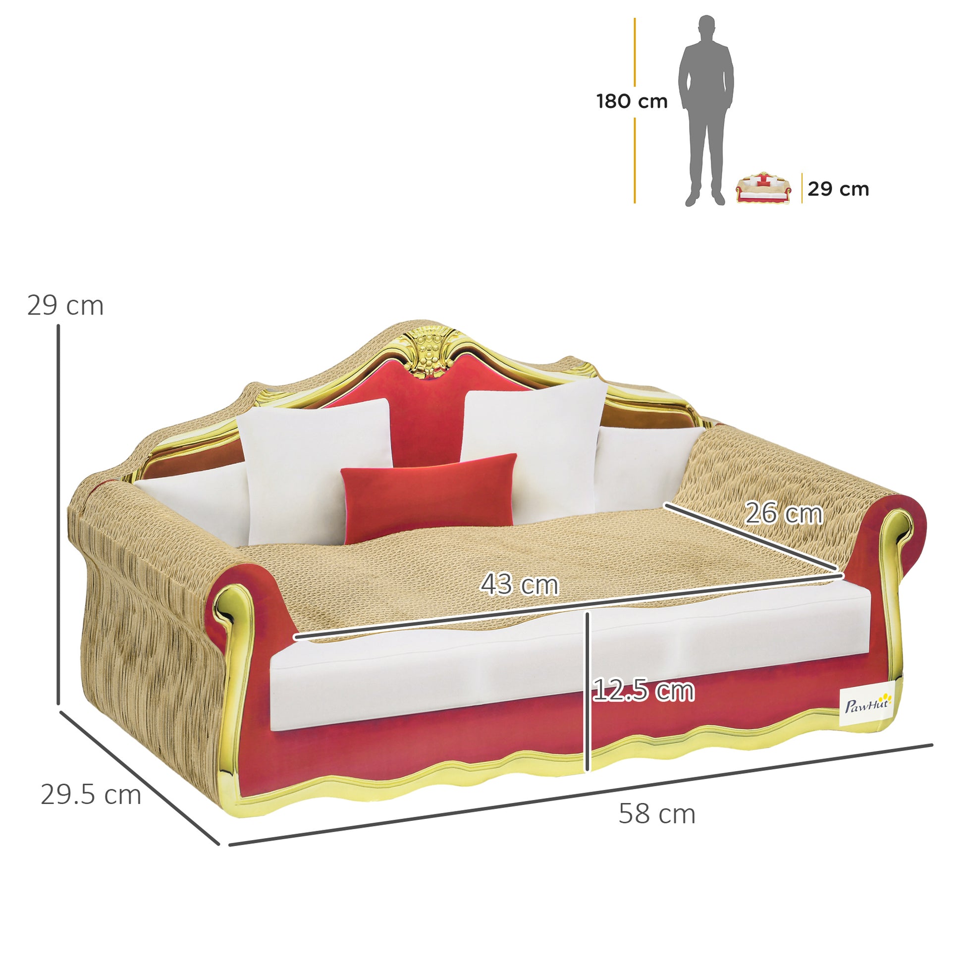 PawHut Cat Cardboard Scratcher, Lounge Sofa Bed with Catnip, 58 x 29.5 x 29cm--ChewyGames-ChewyGames